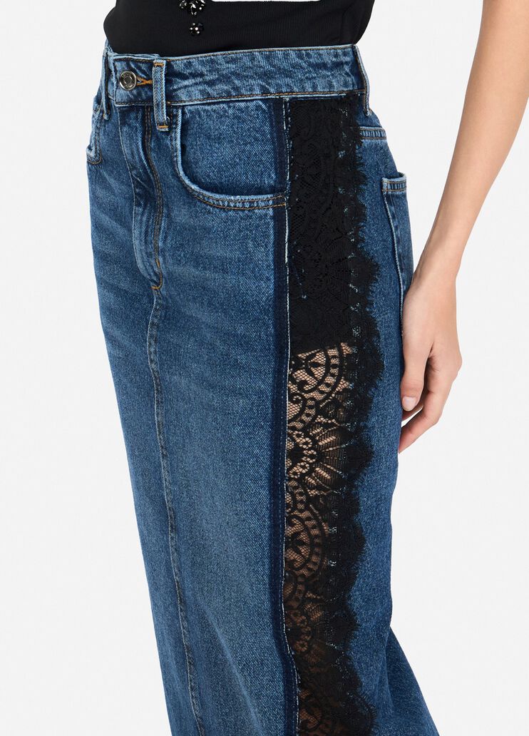 Denim midi skirt with lace blue denim Liu Jo - large image number 2 Denim midi skirt with lace blue denim Liu Jo - large image number 2