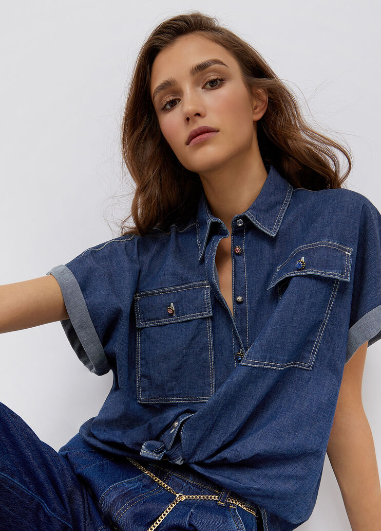Джинсовая рубашка свободного силуэта синий деним Liu Jo - large image number 2