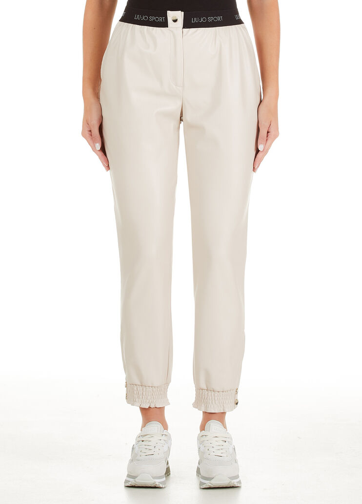 Jogging trousers in coated fabric light beige Liu Jo - large image number 0 Jogging trousers in coated fabric light beige Liu Jo - large image number 0