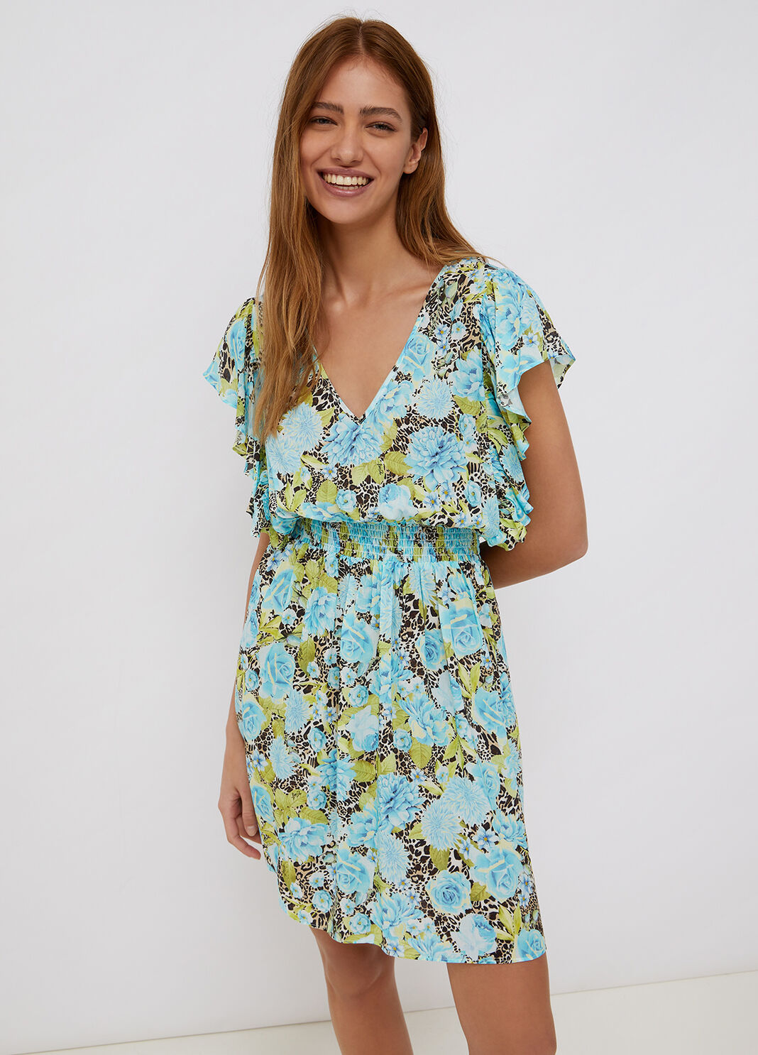 Vestido corto de flores estampado animal turquesa Liu Jo - large image number 0