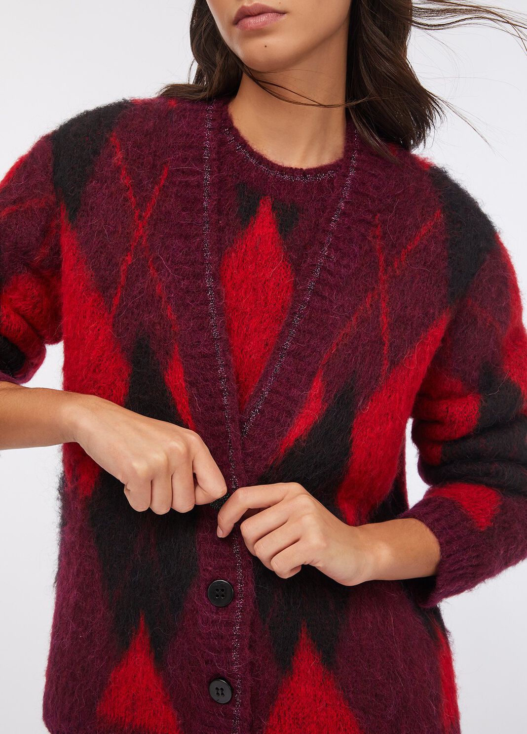 Cardigan a losanghe in wool and alpaca red Liu Jo - large image number 2