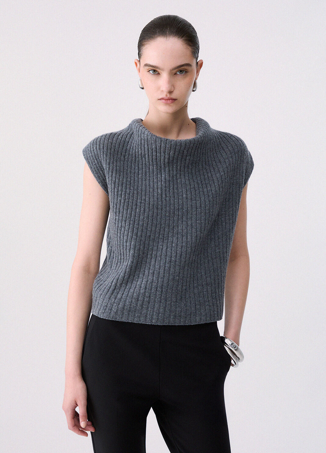 Top in wool a ribbed grey m&eacute;lange Liu Jo - large image number 0