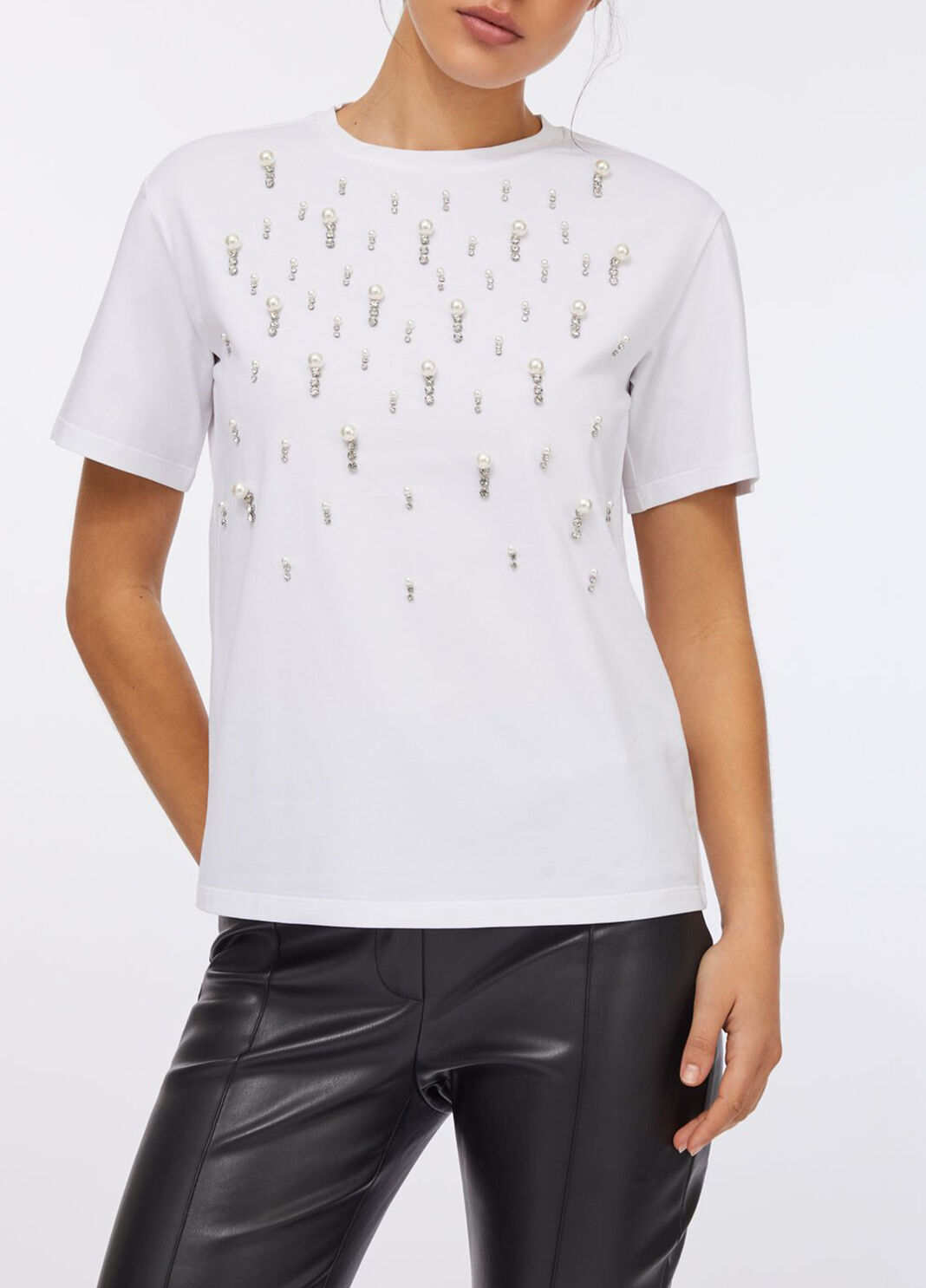 T-shirt mit Perlen und Strass Wei&szlig; Liu Jo - large image number 0