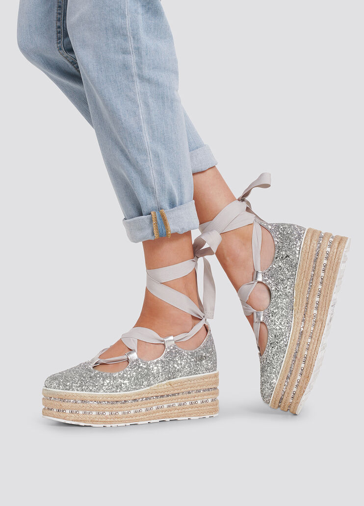 Espadrillas platform con glitter argento Liu Jo - large image number 3 Espadrillas platform con glitter argento Liu Jo - large image number 3
