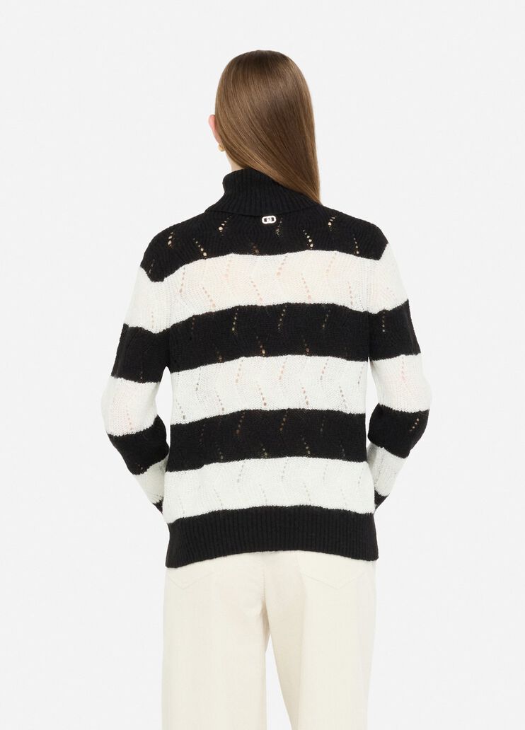 Gestreifter Rollkragenpullover aus Wolle und Alpaka Schwarz Liu Jo - large image number 1 Gestreifter Rollkragenpullover aus Wolle und Alpaka Schwarz Liu Jo - large image number 1
