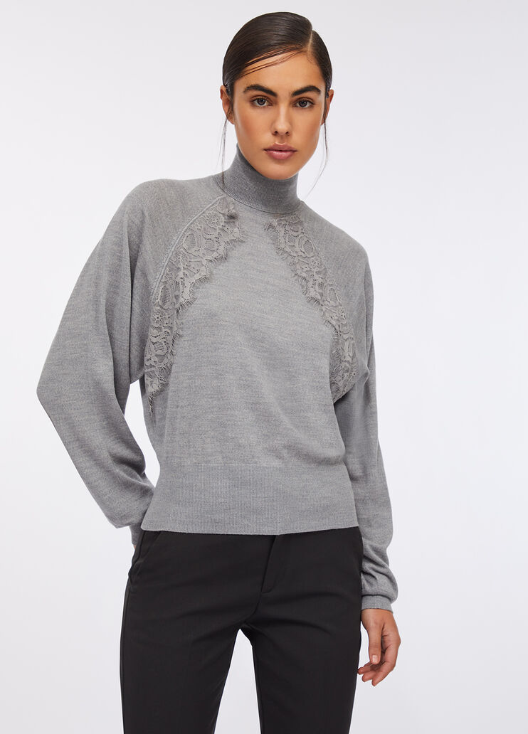 Wool turtleneck with lace grey Liu Jo - large image number 0
