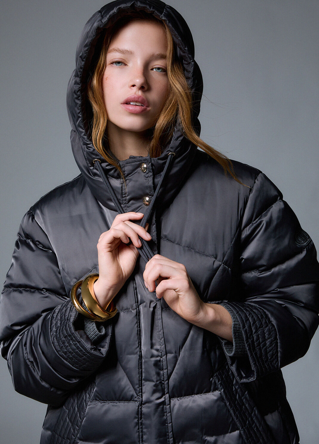 Long quilted down jacket with hood grey Liu Jo - large image number 3
