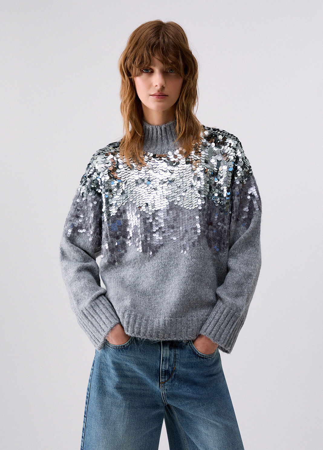 Maille en laine avec paillettes gris chin&eacute; Liu Jo - large image number 0