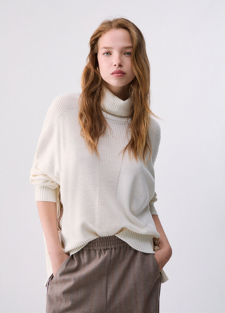 Wool Blend Turtleneck with Buttons white Liu Jo - medium