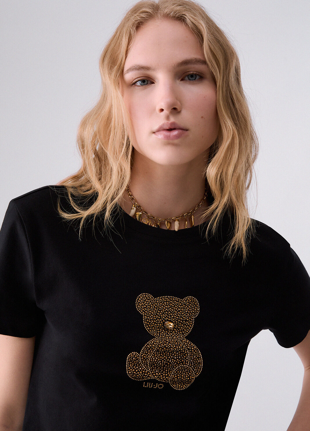 T-shirt with jewel embellishments black/teddy bear Liu Jo - large image number 4