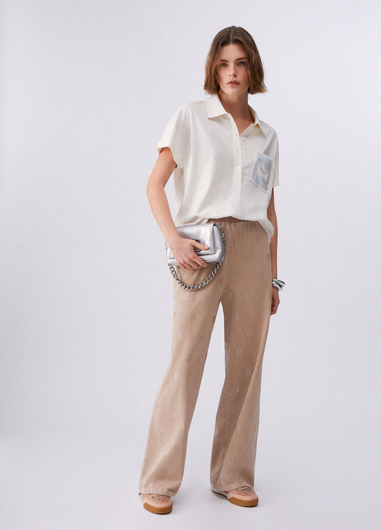 Polo shirt with rhinestones milky white Liu Jo - large image number 5