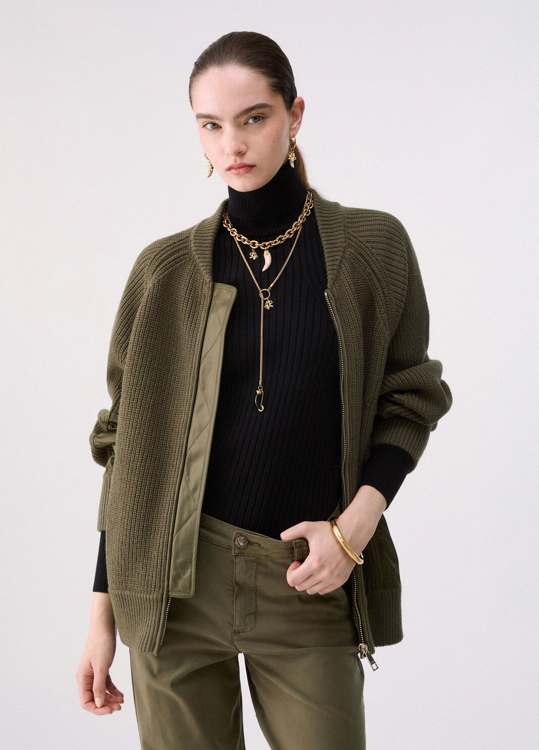 Knit Bomber with Nylon Inserts green Liu Jo - large image number 0