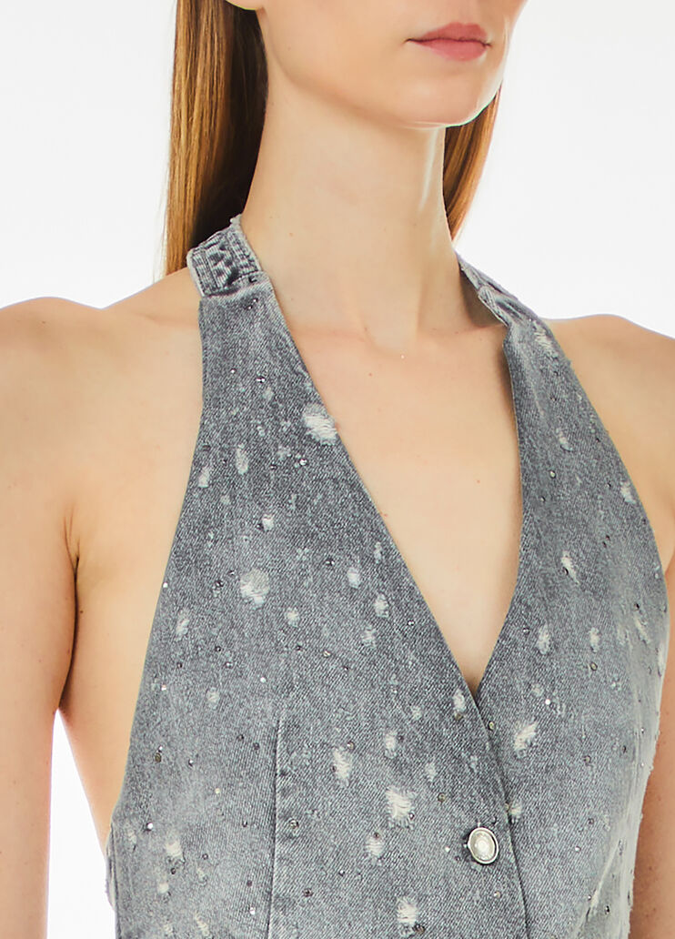 Gilet en toile denim avec strass gris Liu Jo - large image number 2