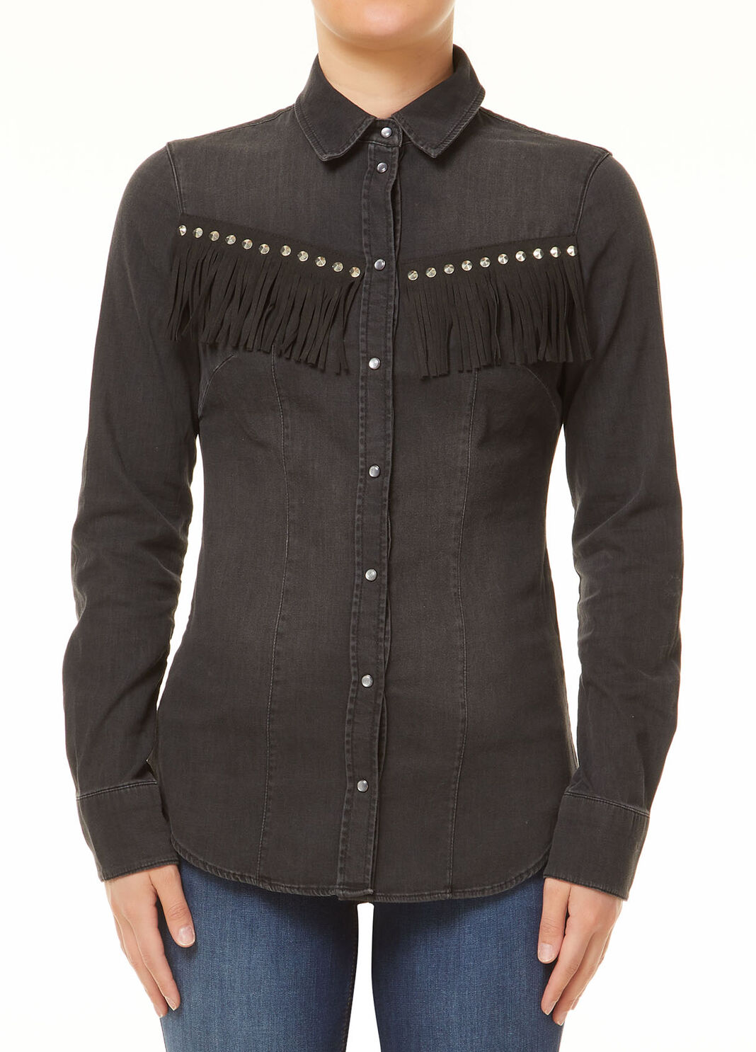 Джинсовая рубашка со стразами Чёрный деним Liu Jo - large image number 0