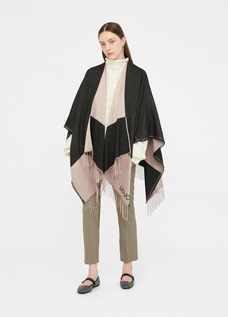 Poncho with logo and fringes black Liu Jo - large image number 5 Poncho with logo and fringes black Liu Jo - large image number 5