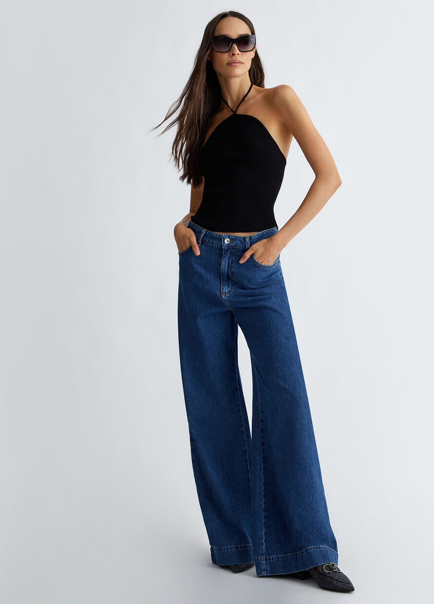 Jeans A Zampa Di Elefante Donna Vita Alta | Denim Elasticizzato Lavato Strappato – Taglio Slim