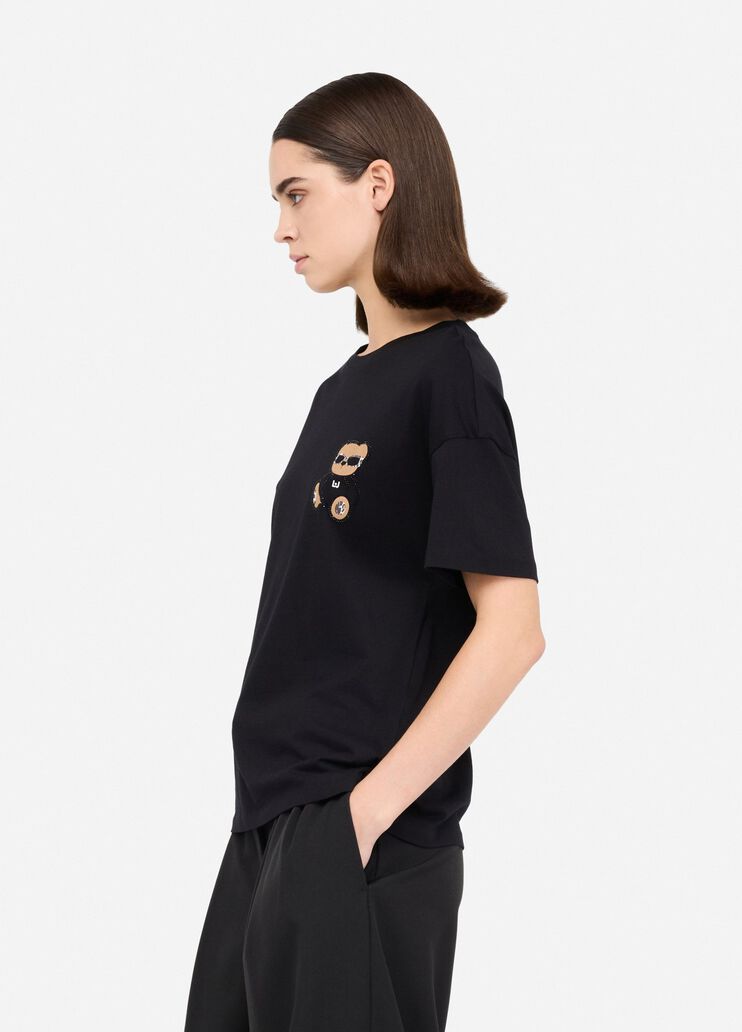 T-shirt avec broderie et strass noir Liu Jo - large image number 3