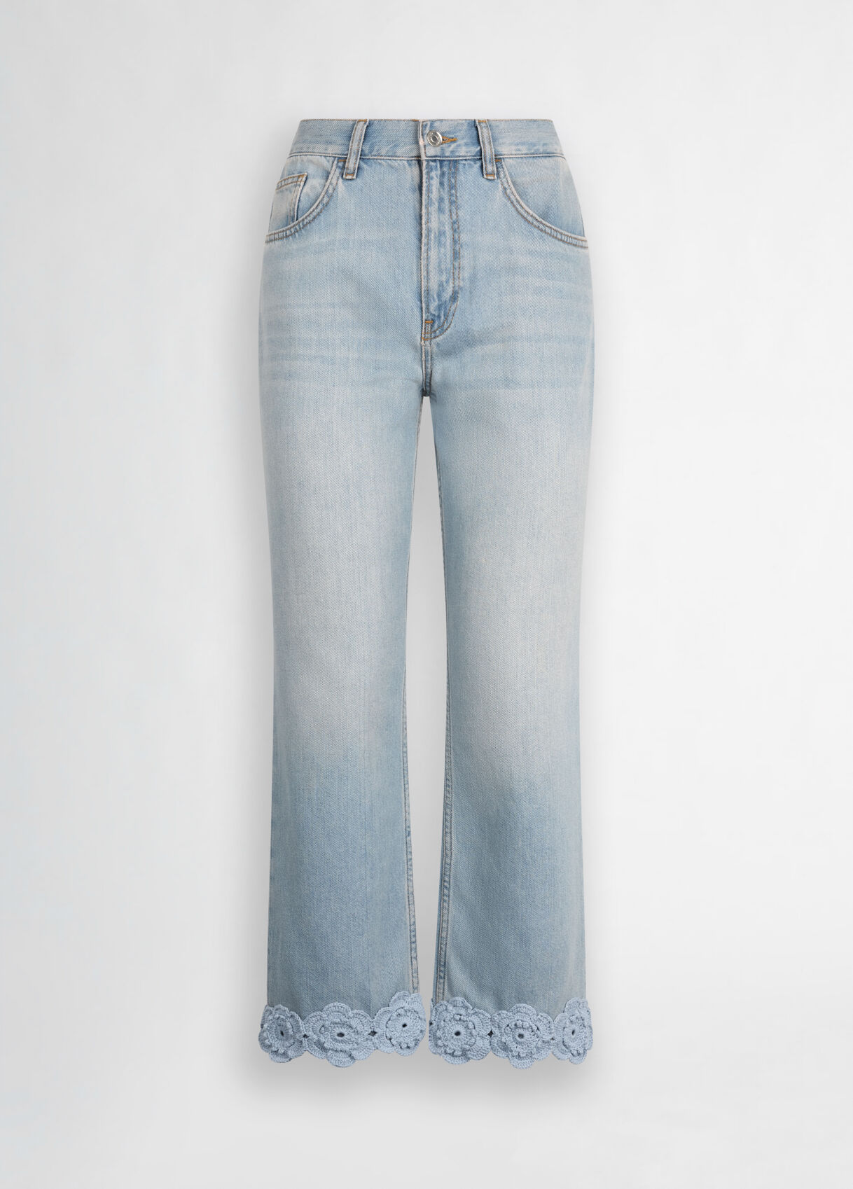 Straight jeans with crochet embroidery colour blue denim
