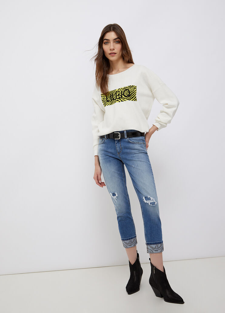 Felpa con logo bianco lana Liu Jo - large image number 3