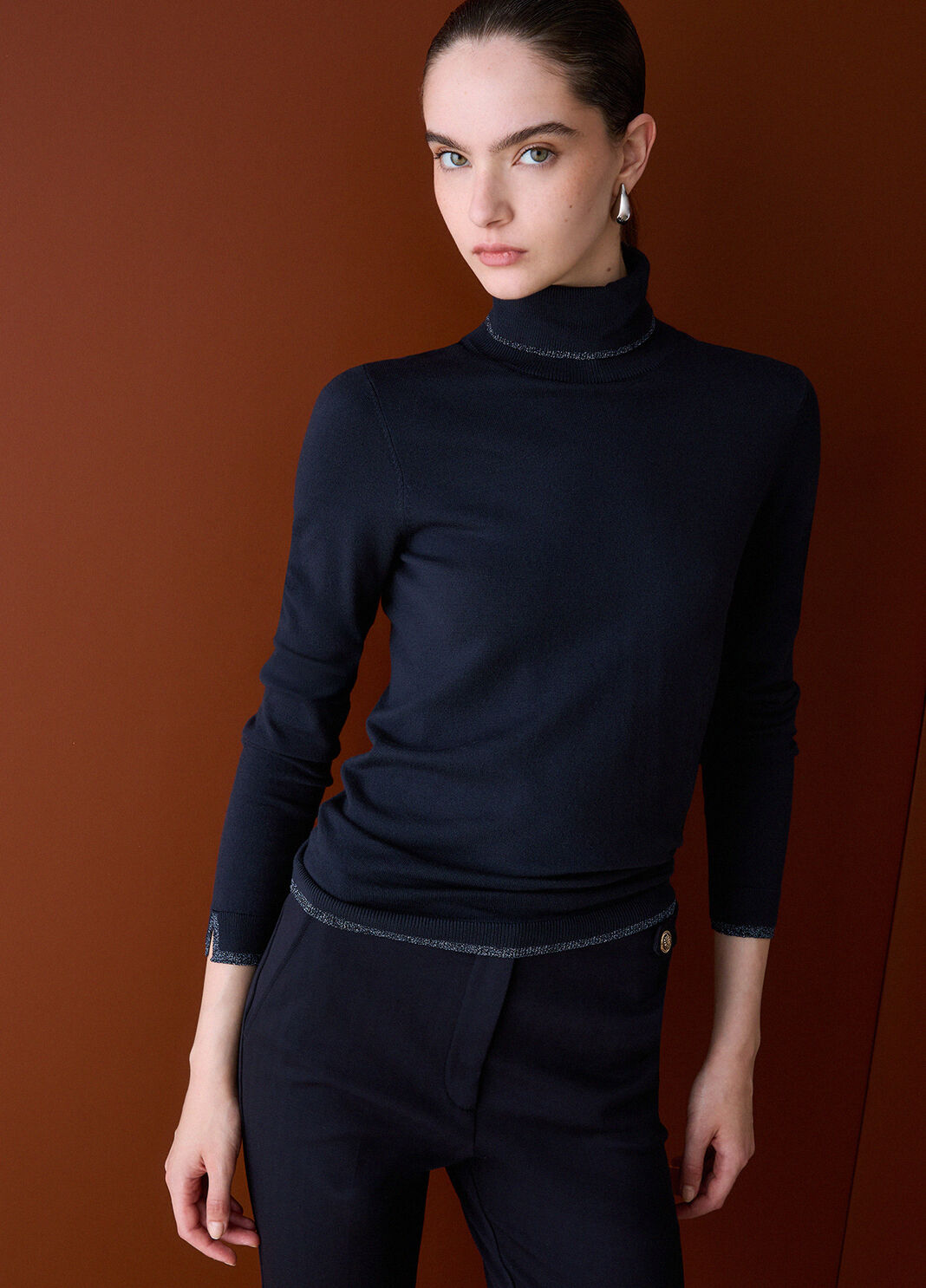 Turtleneck with Lurex&reg; trims dark blue Liu Jo - large image number 3