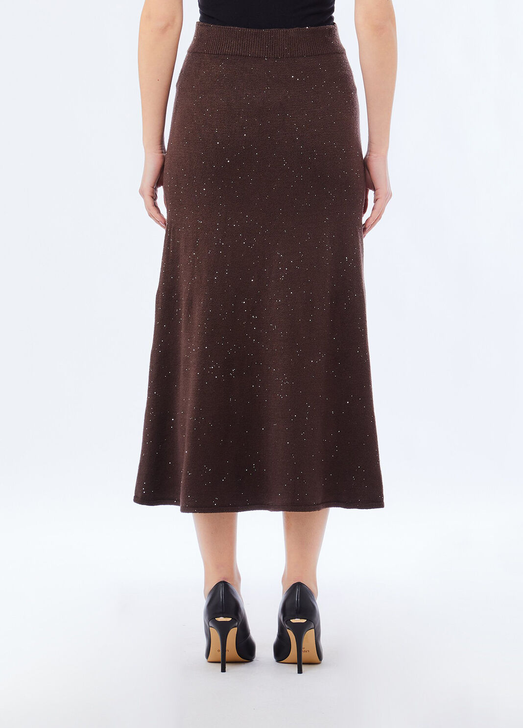 Jupe midi en maille avec paillettes chocolat Liu Jo - large image number 1