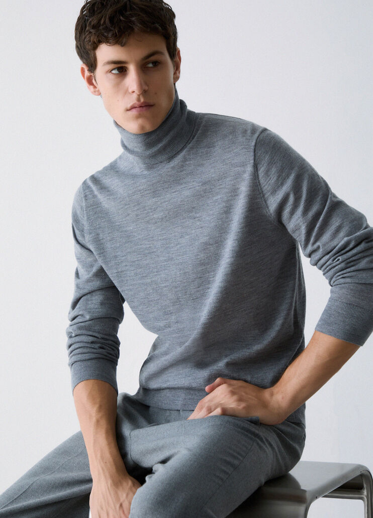 Pull col roul&eacute; en laine m&eacute;rinos gris chin&eacute; Liu Jo - medium