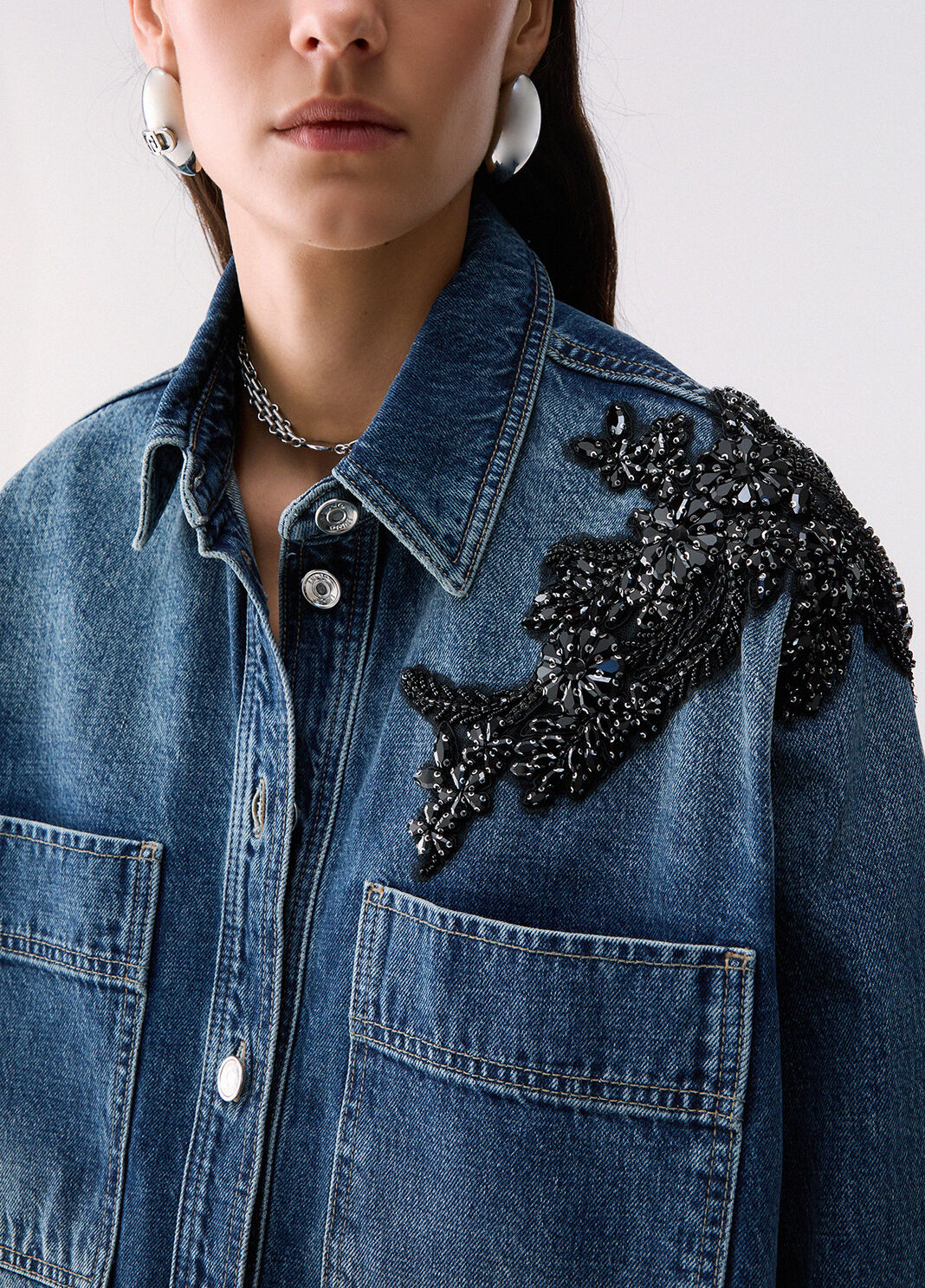 Denim Overshirt with Jewel Embroidery blue denim Liu Jo - large image number 4