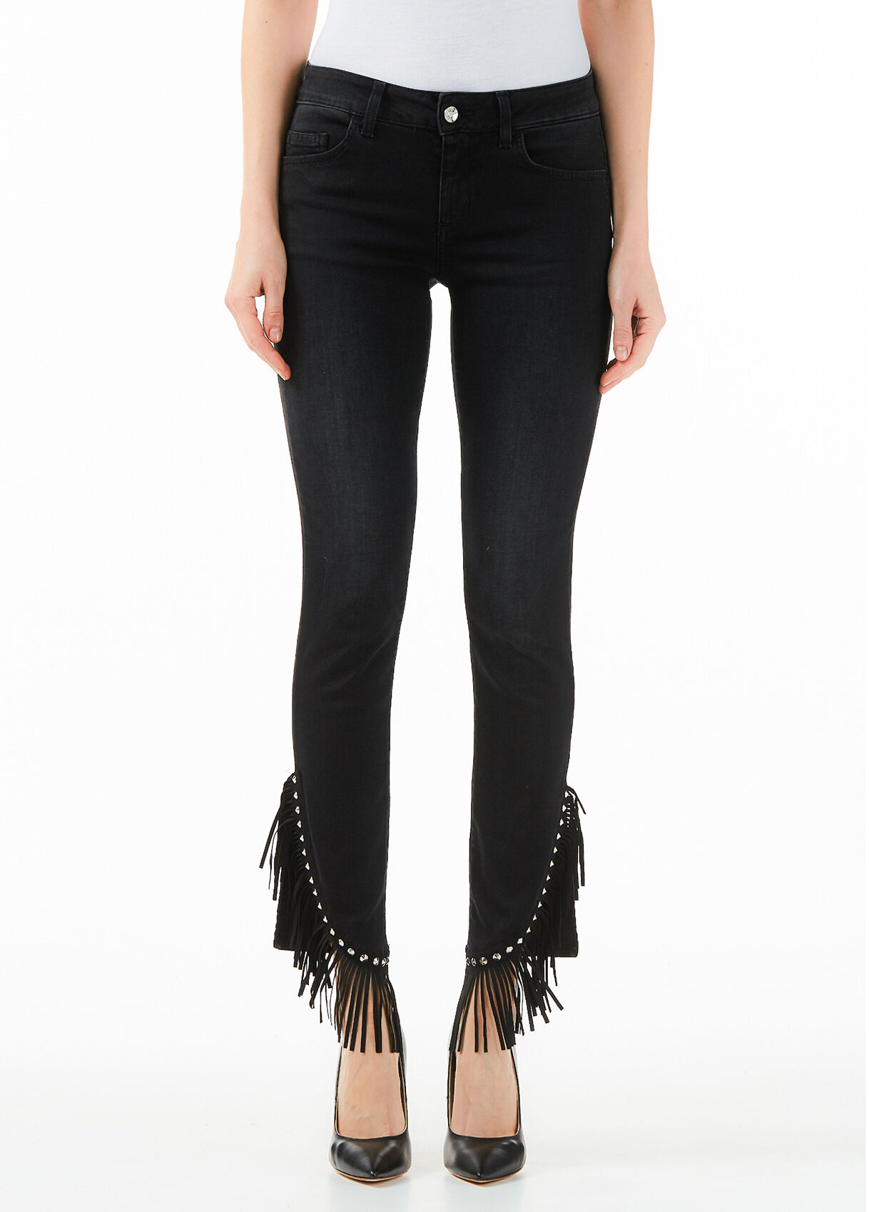 Jeans flare con frange
