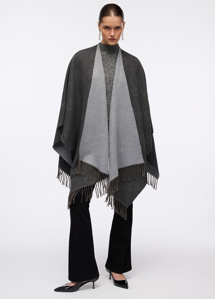 Poncho à logo et franges gris Liu Jo - medium