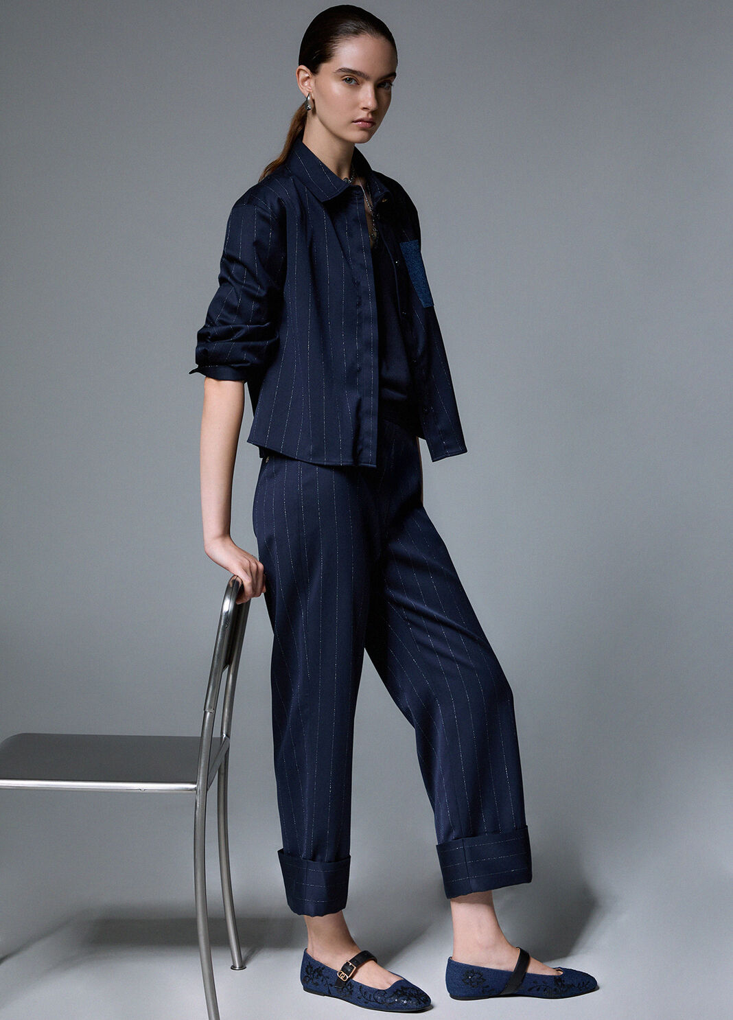 Pinstripe Cigarette Trousers blue pinstripe Liu Jo - large image number 3
