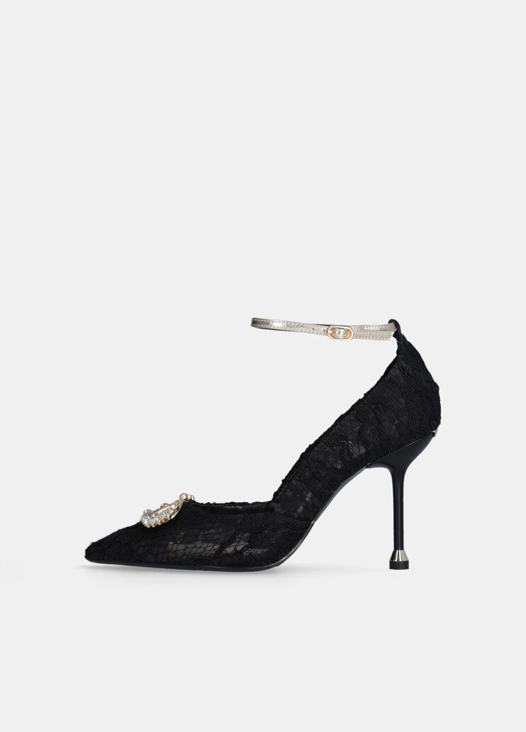 Lace court shoes with bejewelled logo black Liu Jo - large image number 5