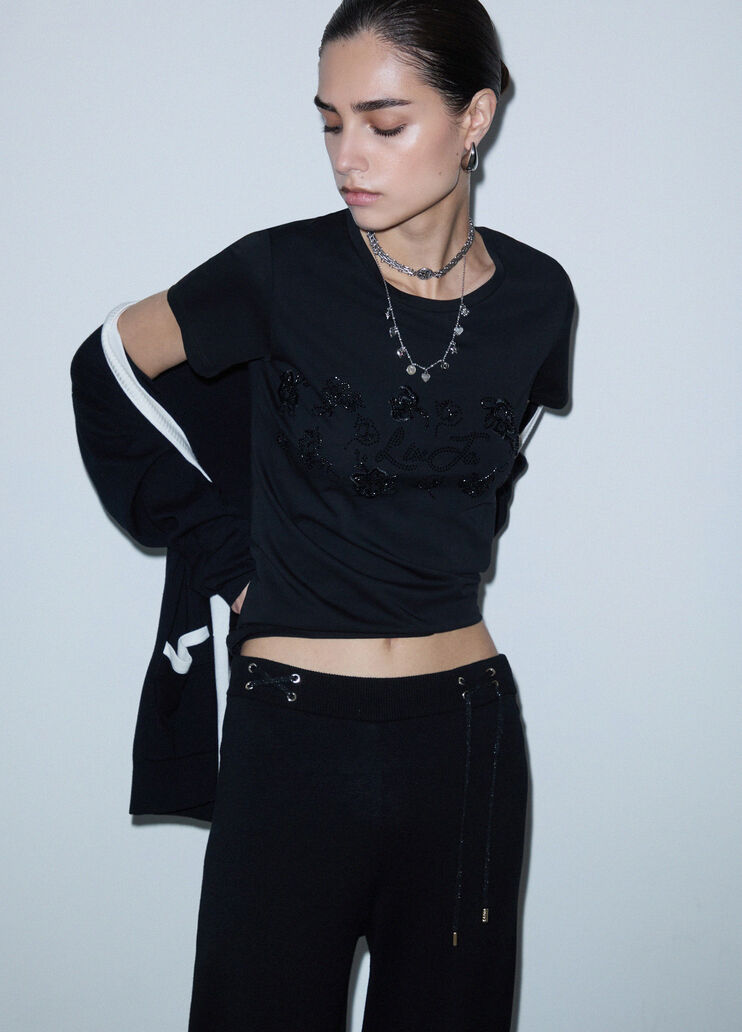 T-shirt with rhinestones black/ramage Liu Jo - medium