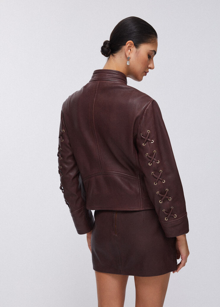 Veste en cuir à lacets marron foncé Liu Jo - large image number 1