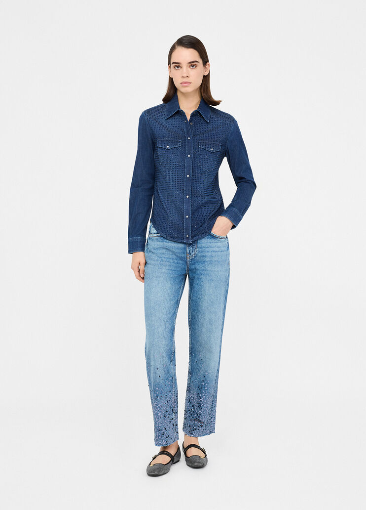 Denim shirt with gemstones blue denim Liu Jo - medium Denim shirt with gemstones blue denim Liu Jo - medium