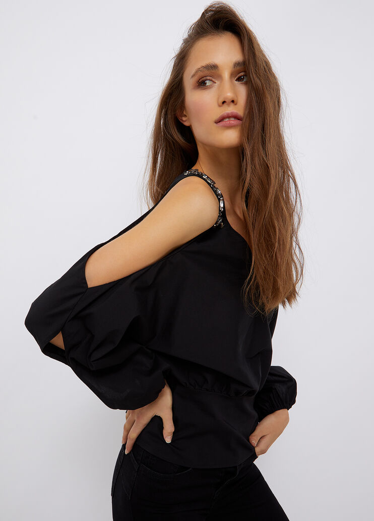 Eco-friendly blouse with jewel stones black Liu Jo - large image number 2 Eco-friendly blouse with jewel stones black Liu Jo - large image number 2
