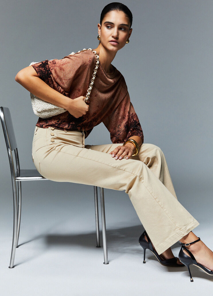 Flared trousers with branded buttons beige Liu Jo - medium