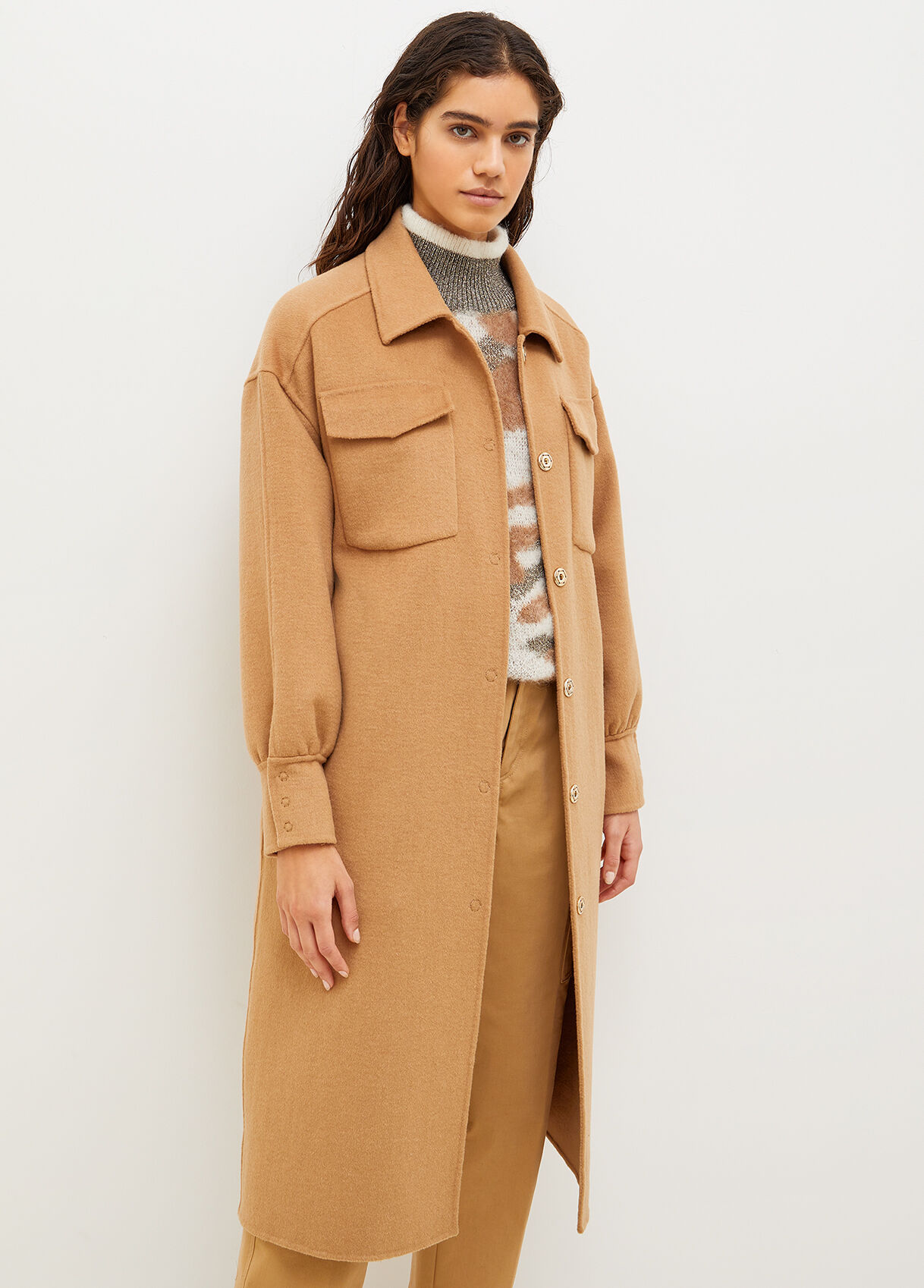 Long coat in wool blend