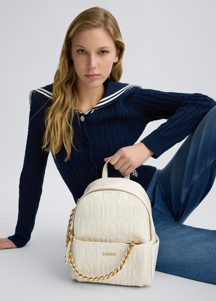 Backpack with logo and chain cream Liu Jo - medium Backpack with logo and chain cream Liu Jo - medium