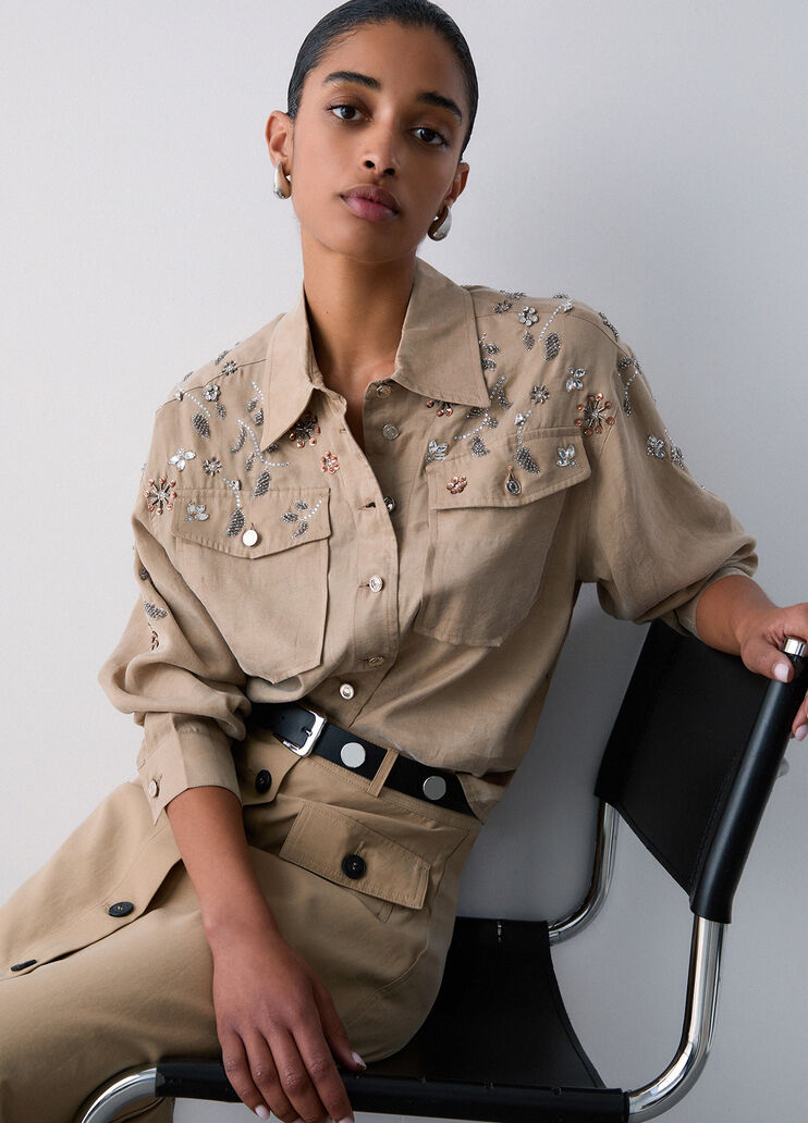 Shirt with bejewelled appliqu&eacute;s light beige Liu Jo - medium