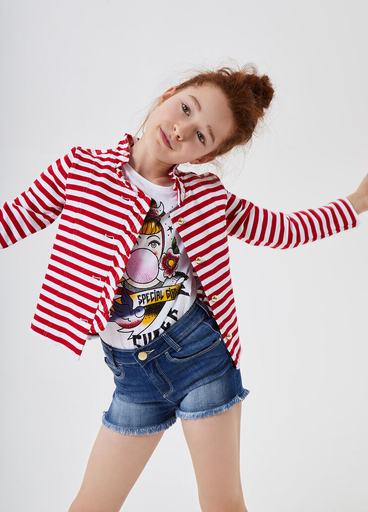 Felpa a righe con bottoni Bianco/rosso Liu Jo - large image number 3 Felpa a righe con bottoni Bianco/rosso Liu Jo - large image number 3