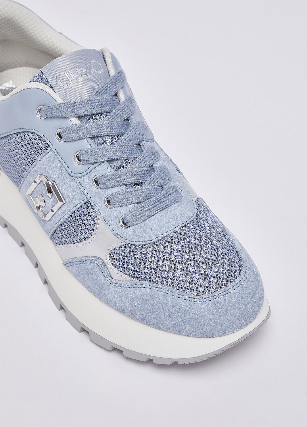 Sneakers &agrave; plateforme en daim et maille filet bleu clair Liu Jo - large image number 4