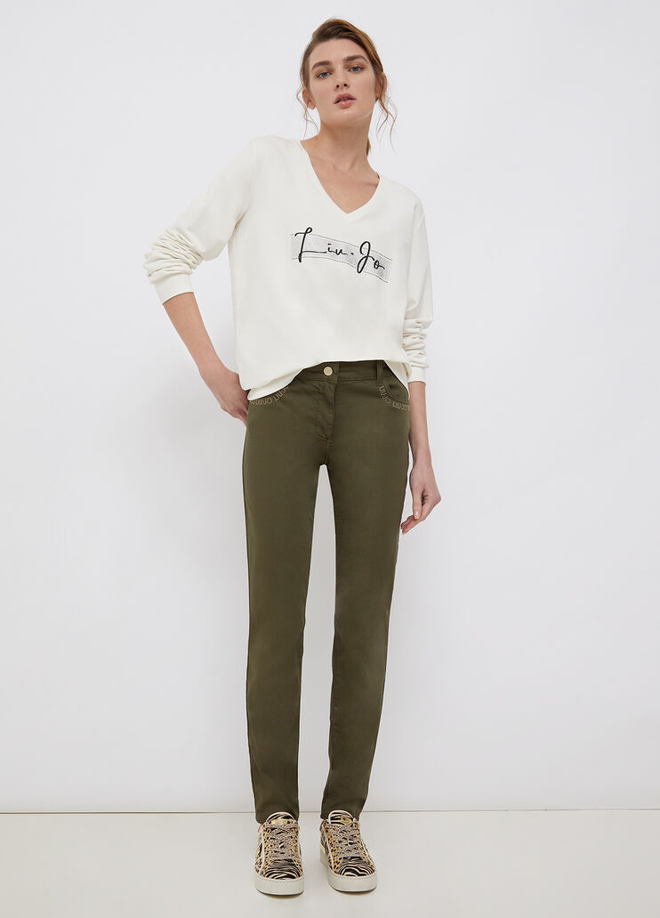 Sweatshirt with logo and gemstones white/gemstones Liu Jo - large image number 3 Sweatshirt with logo and gemstones white/gemstones Liu Jo - large image number 3
