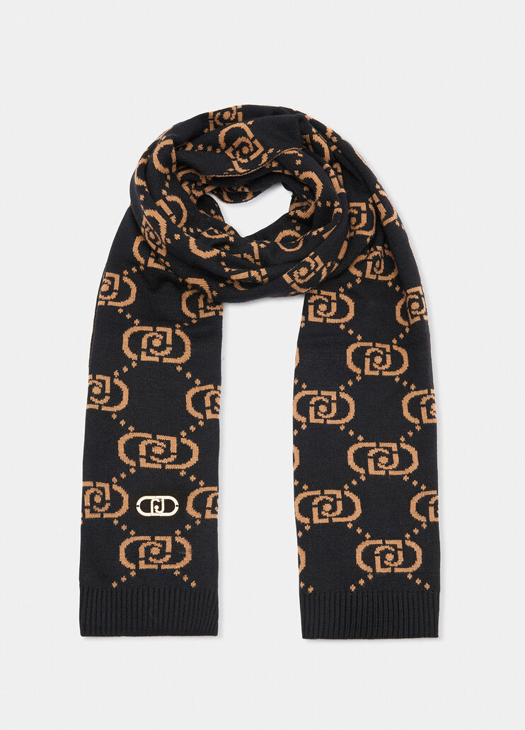 Jacquard monogram scarf black Liu Jo - medium Jacquard monogram scarf black Liu Jo - medium