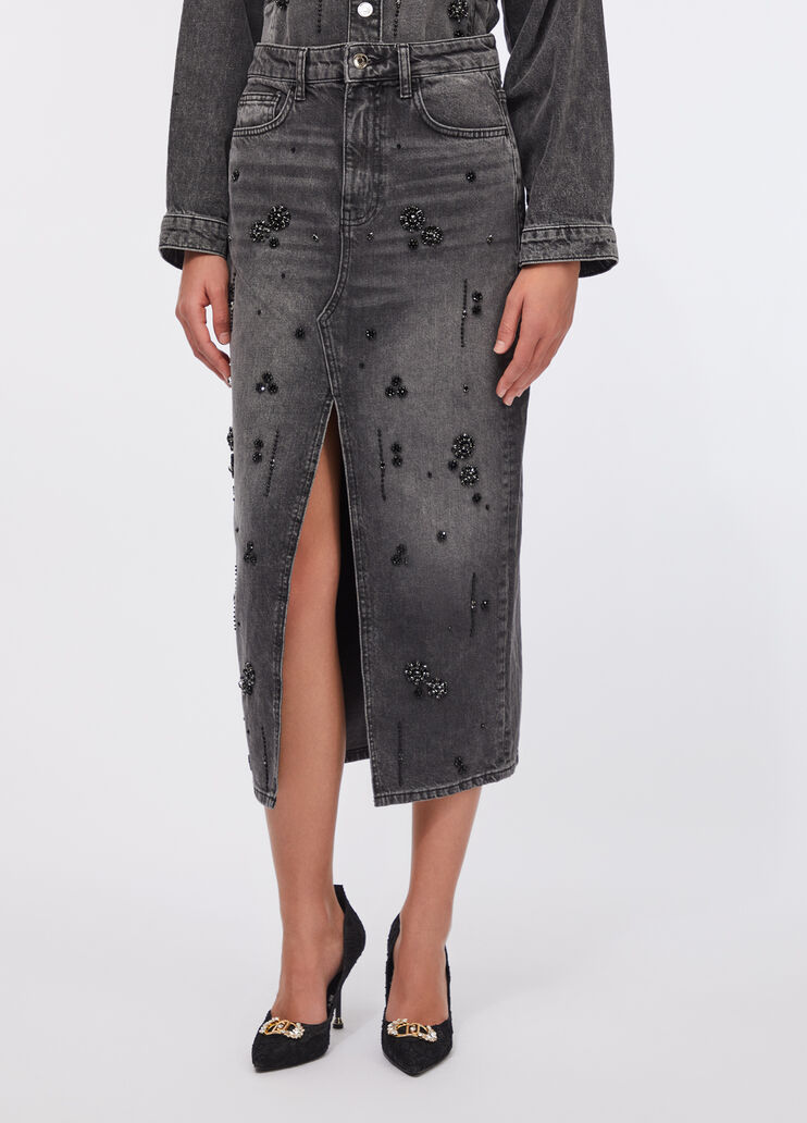 Gonna in denim con strass denim nero Liu Jo - large image number 0