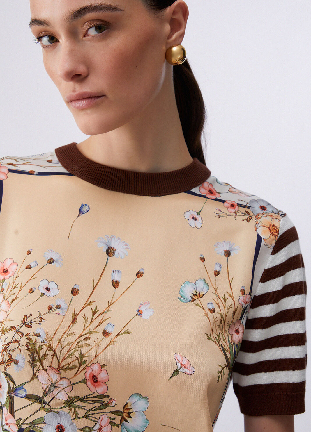 Top mit Eins&auml;tzen aus bedrucktem Twill Braun/Wei&szlig; Liu Jo - large image number 4