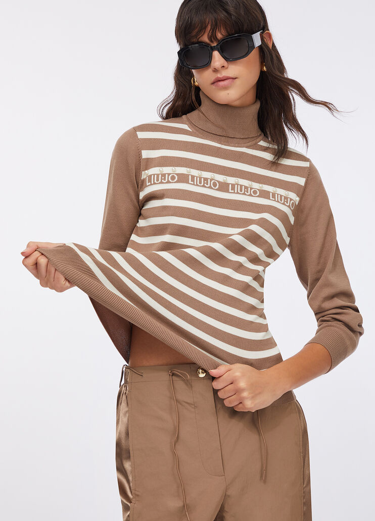 Striped polo-neck jumper chocolate Liu Jo - large image number 4