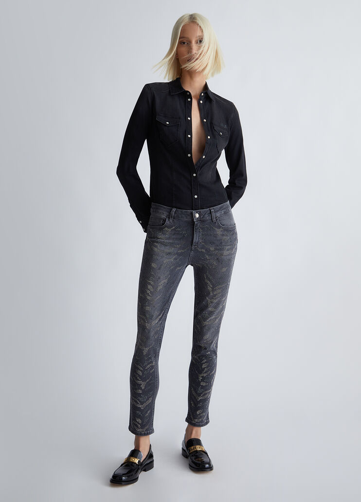 Skinny jeans with gemstones grey denim Liu Jo - look Skinny jeans with gemstones grey denim Liu Jo - look