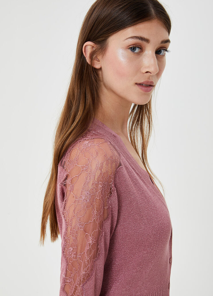 Cardigan with embroidery and lurex® Pink Liu Jo - large image number 2