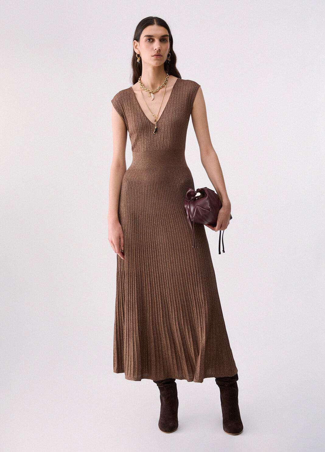Long lurex dress brown Liu Jo - large image number 5