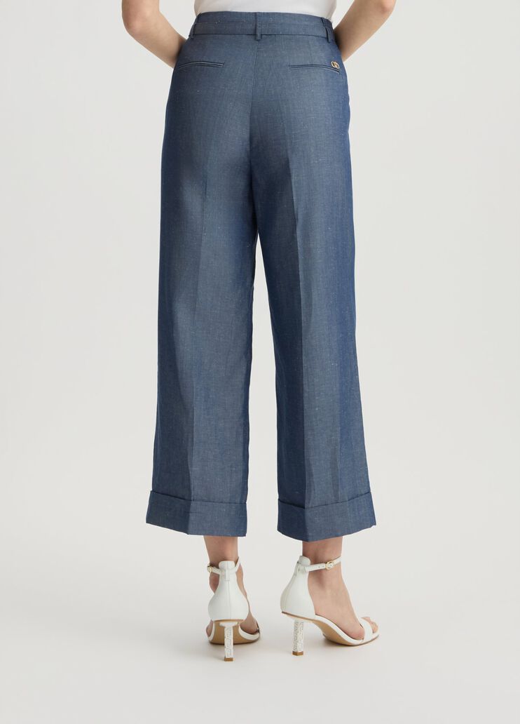 Linen-blend trousers chambray blue Liu Jo - large image number 1 Linen-blend trousers chambray blue Liu Jo - large image number 1